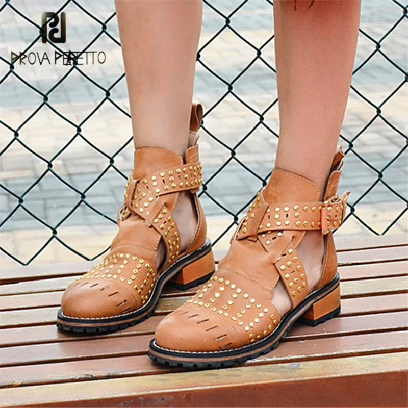 Prova Perfetto Full Rivets Studded Ankle Boots for Women Hollow Out Low Heel Summer Boots Short Martin Boot Casual Shoes Woman цена Prova Perfetto Full Rivets Studded Ankle Boots for Women Hollow Out Low Heel Summer Boots Short Martin Boot Casual Shoes Woman цены онлайн