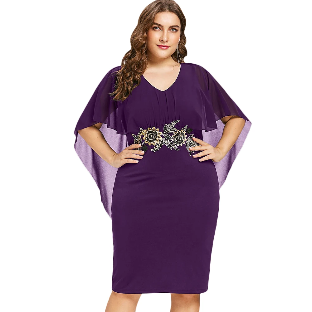 Wipalo женское вечернее платье-футляр с глубоким V-образным вырезом, короткими рукавами и вышивкой - Цвет: Purple Iris