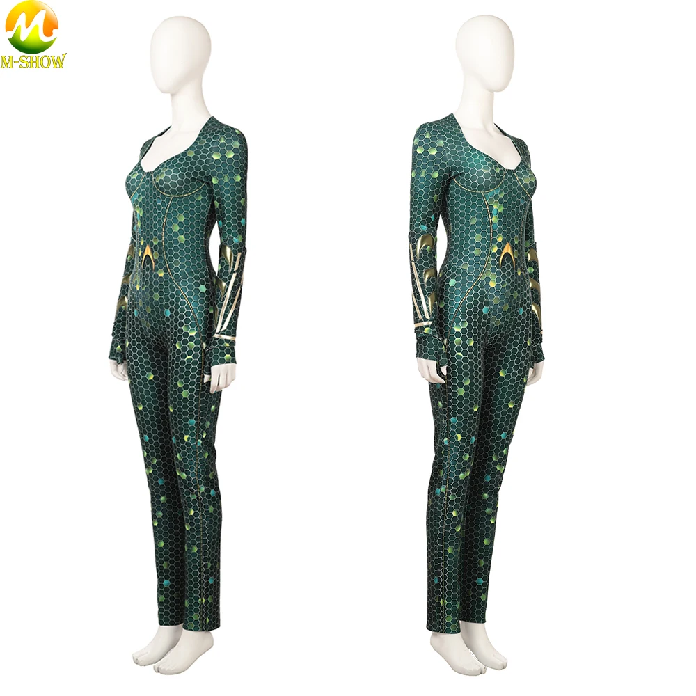 Movie Aquaman Mera Cosplay Costume Bright Green Pearly Skin Jumpsuite Female Cosplay Costume Custom Made For Halloween  