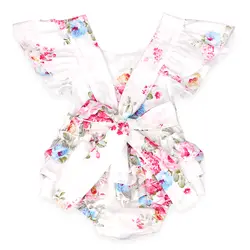 2018 комбинезоны с цветочным принтом и белым бантом для новорожденных, повязка на голову для девочки, детский комбинезон на кнопках с