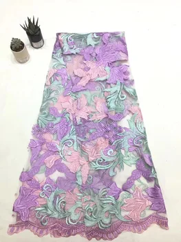 

Latest African Lace Fabrics 3D Voile Embroidered 5yards for Party Wedding Nigerian Tulle High quality French Net Lace Fabric 803