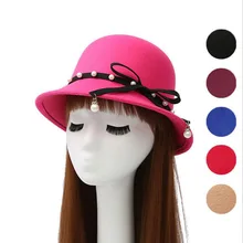 Жемчужные фетровые шляпы для женщин, осенне-зимние шерстяные войлочные шляпы-федоры, Купольные свернутые шапочки, круглые шапки, Sun Gorro Chapeu