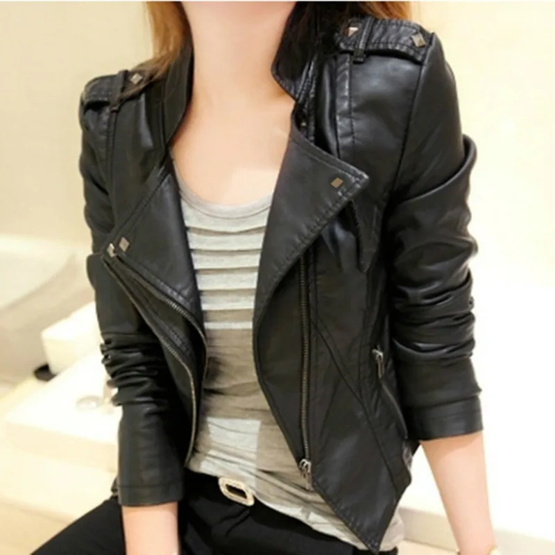 New ! Motorcycle Leather Jacket Women Leather Coat