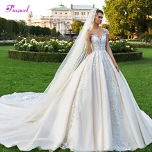 Fsuzwel роскошное свадебное платье трапециевидной формы с овальным вырезом, расшитое бусинами, с рукавом-крылышком,, часовня, поезд, Аппликации, винтажное платье невесты, Vestido de Noiva