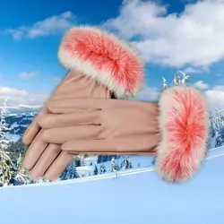 Модные женские кожаные перчатки осень-зима теплые кроличьи меховые перчатки варежки теплые и зрелые перчатки 2019 модный подарок