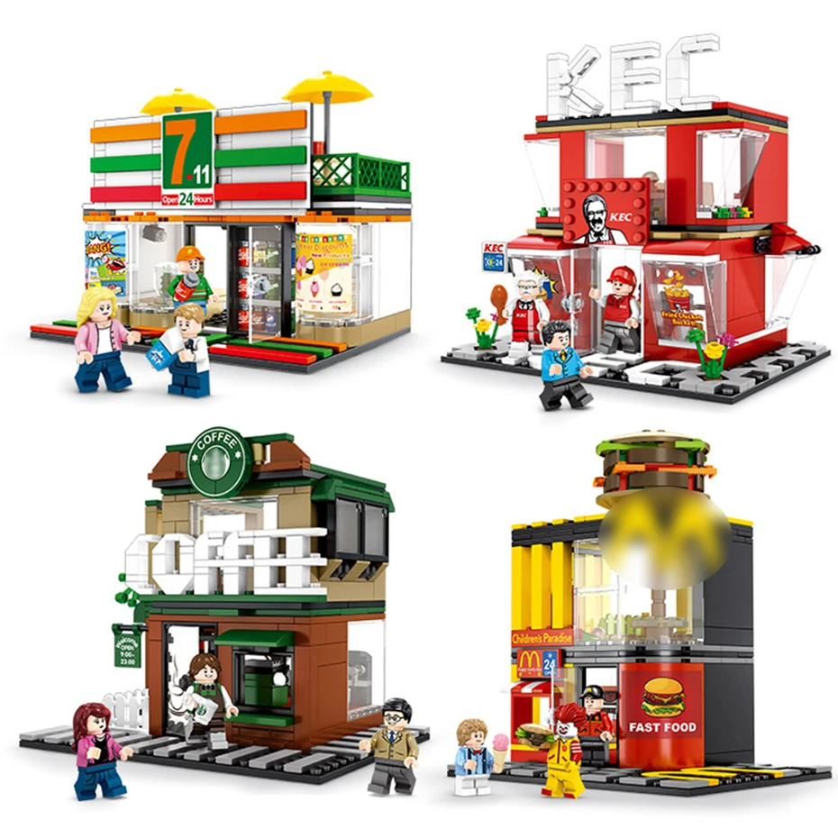 

MEOA New City Creator Series 4 Styles Mini Stores Building Blocks Street View Set Model MOC Bricks Compatible LegoINGlys City