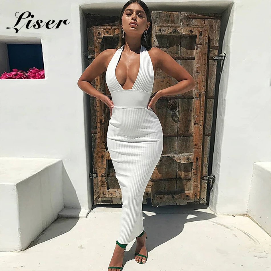 Ocstrade-Womens-Sexy-Bandage-Vestido-2018-Club-Wear-Ver-o-Halter-Backless-Maxi-Bandage-Vestido-Branco