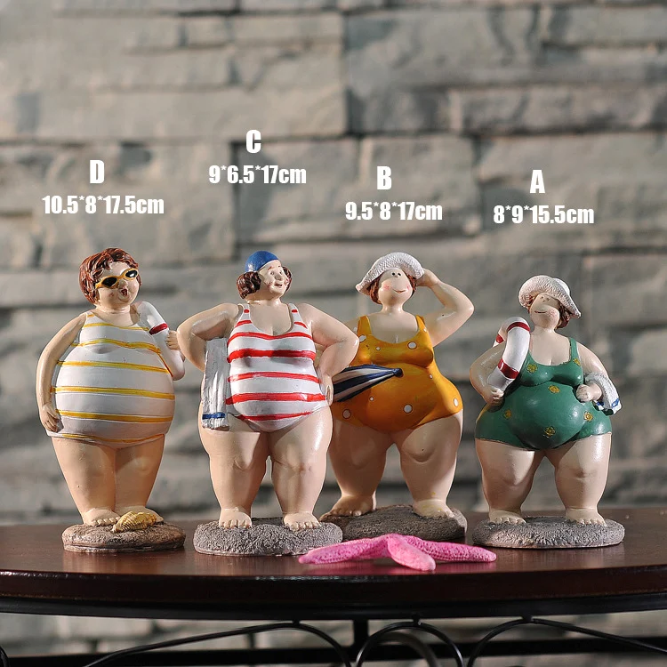 

Resin Bikini swimsuit Fat Woman Figurine Mediterranean Style Creative Doll People Home Room Decor Gifts