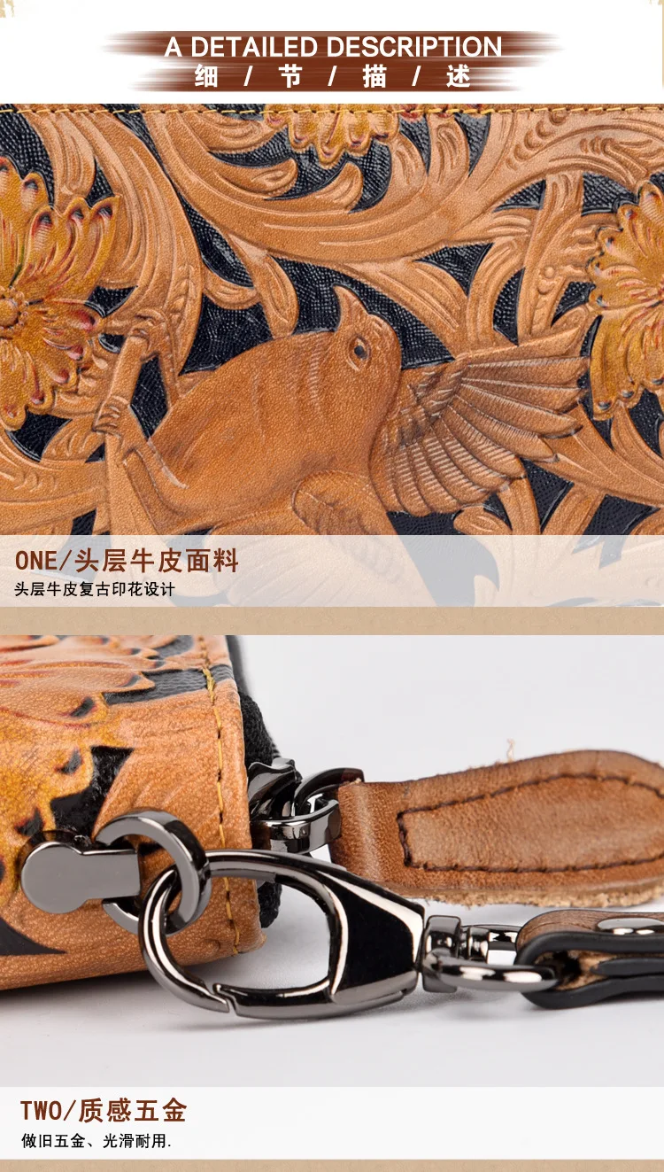 Первый слой воловьей кожи мужской кошелек с зажимом для карт ретро тиснение птица Высокое качество Натуральная кожа мужской клатч монета длинный кошелек