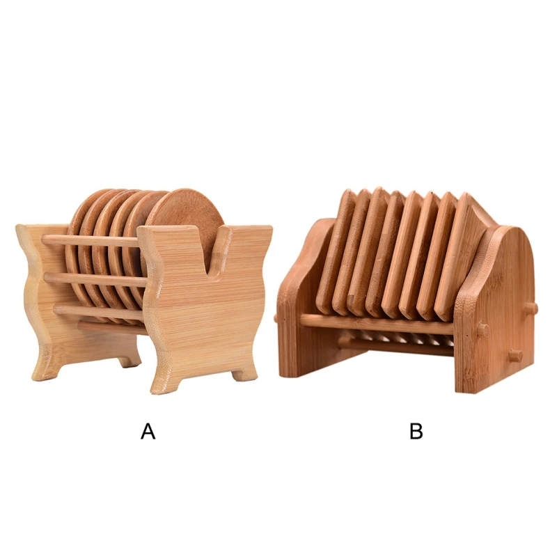 8pcs/set Tea Set Cup Coasters Kung Fu Tea Accessories Bamboo Round Cup Holder Square Cup Holders Waterproof Made Tea Accessories