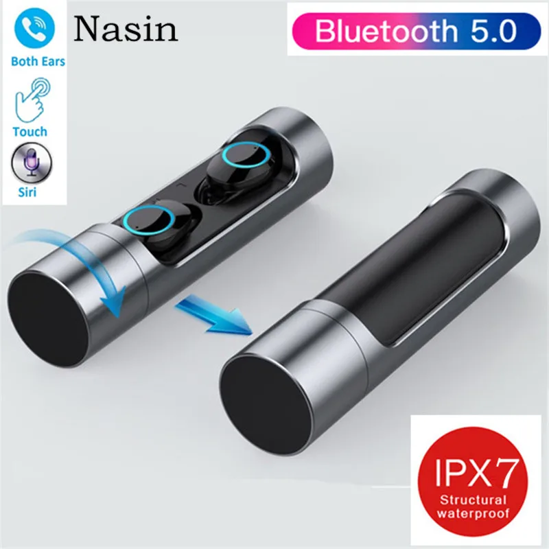 Беспроводные наушники Nasin Touch TWS X8 Bluetooth 5,0, водонепроницаемые наушники IPX7, гарнитура с зарядным устройством для Xiaomi IPhone huawei - Цвет: gray