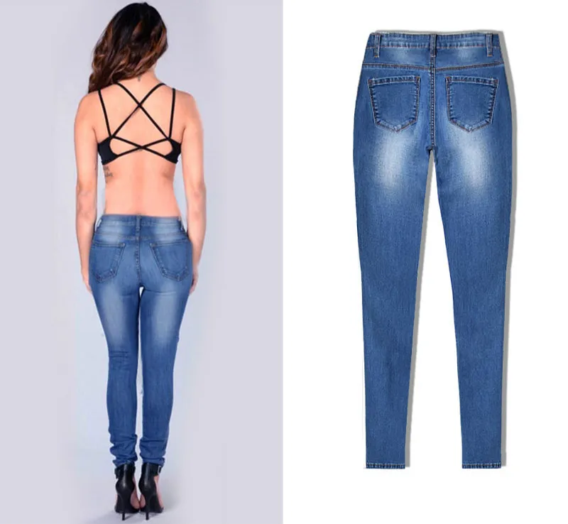 Low Waist Bleached Elasticity Skinny Jeans Fashion Push Up Vintage Pencil Pants Denim Pants Blue Classic Casual Trousers Women madewell jeans