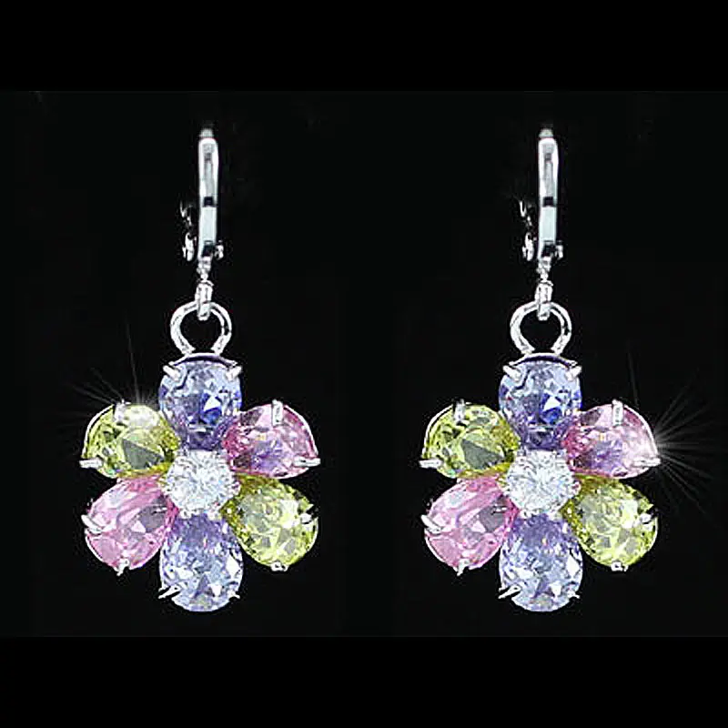 

Peacock Star Dangle Multi-Color Flower Cubic Zirconia Fashion Party Earrings CSE446