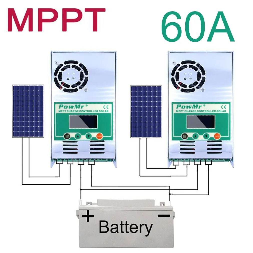 

60A Indoor MPPT Solar Controller PV Charger 12V/24V/36V/48V Auto Fully Intelligent Recognition with Cooling Fan