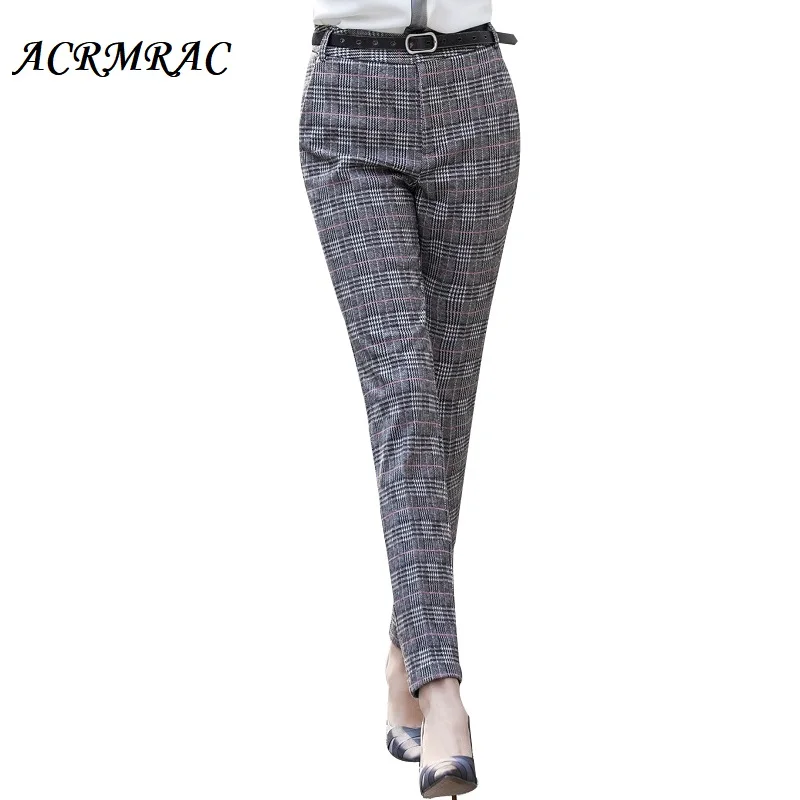 

ACRMRAC Women pants Slim lattice OL Formal Women Suit pants