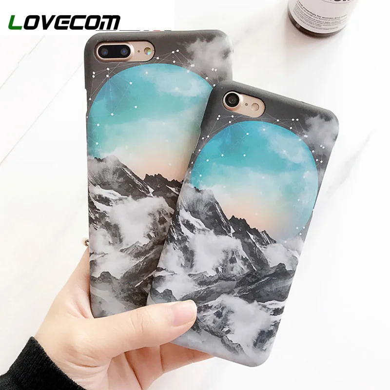 Goede LOVECOM Nieuwe Ijsberg Mountain Cover Voor iPhone 6 6 s 8 8 Plus X Case Maan Constella Print Coque Slanke matte Hard Telefoon Gevallen