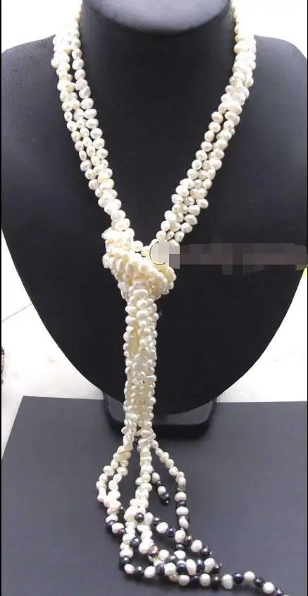 

Free Shipping >>>>>SALE Long 45" natural 6-7mm Baroque White Pearl & Black pearl 3 Strands Necklace
