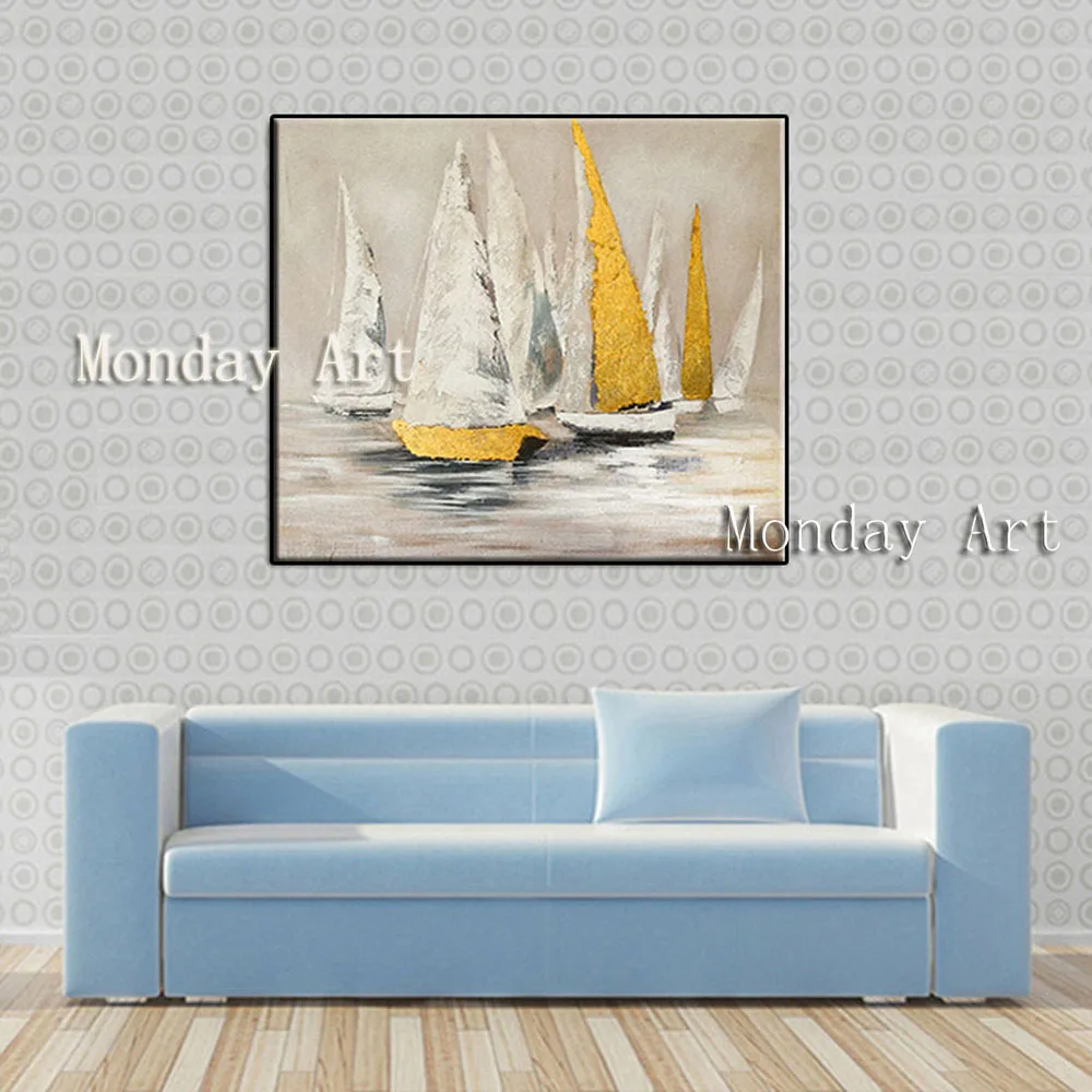 II Free-shipping-Handpainted-Abstract-white-and-yellow-sailboat-oil-painting-wall-Art-picture-on-Canvas-For (3)