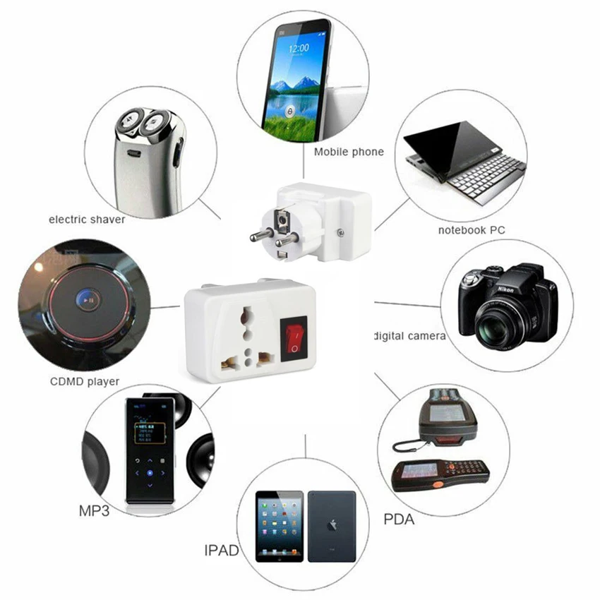 Plug Adapter Electrical Socket Plug Outlet Extender Power Extension Plug Extension Sockets Power Socket Smart Plug Outlet American White AU EU UK US Universal Wall Socket Portable 2way Outlet Extend Converter Plug Adaptor with Switch 250v 6A 10A 125V