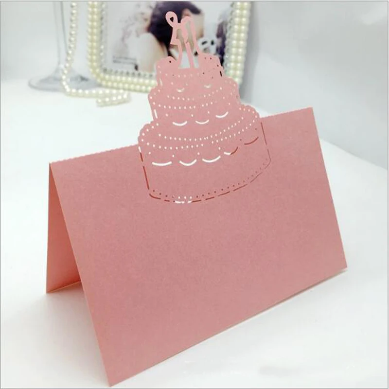 50pcs Cake Laser Cut Hollow Table Name Place Cards Favor Message Setting Card Baby Shower Wedding Birthday Party Supplies (2)