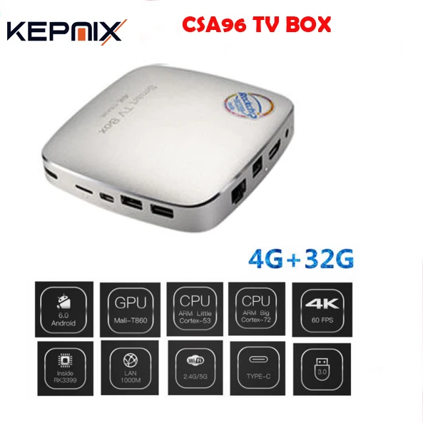 С двумя камерами, процессор Rockchip RK3399 CSA96 Android 6,0 ТВ коробка 4G/32G Cortex-A72+ Cortex-A53 64-разрядный двойной WI-FI 2,4/5,0 ГГц Bluetooth 4,1 Декодер каналов кабельного телевидения OTT - Цвет: 4G 32G