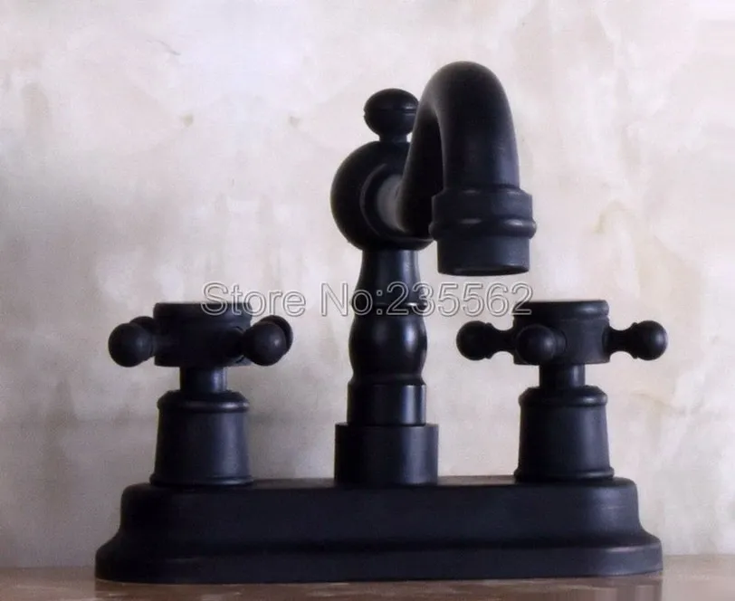 

Deck Mounted Bathroom Basin Mixer Sink Faucet Taps Black Oil Rubbed Brass Finish Faucets Dual Cross Handle lnf241