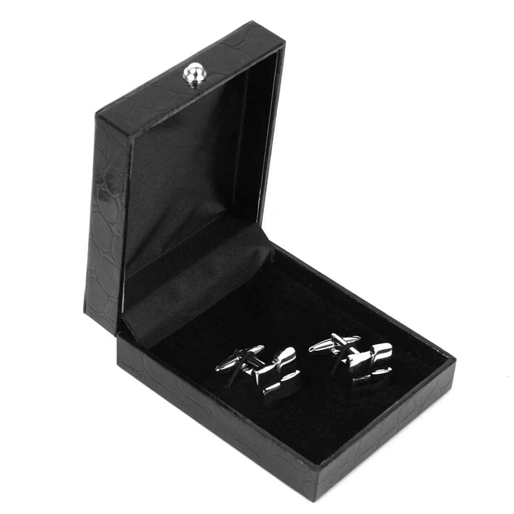 Black PU Leather Tie Clip Cufflinks Storage Gift Box Case Display Showcase