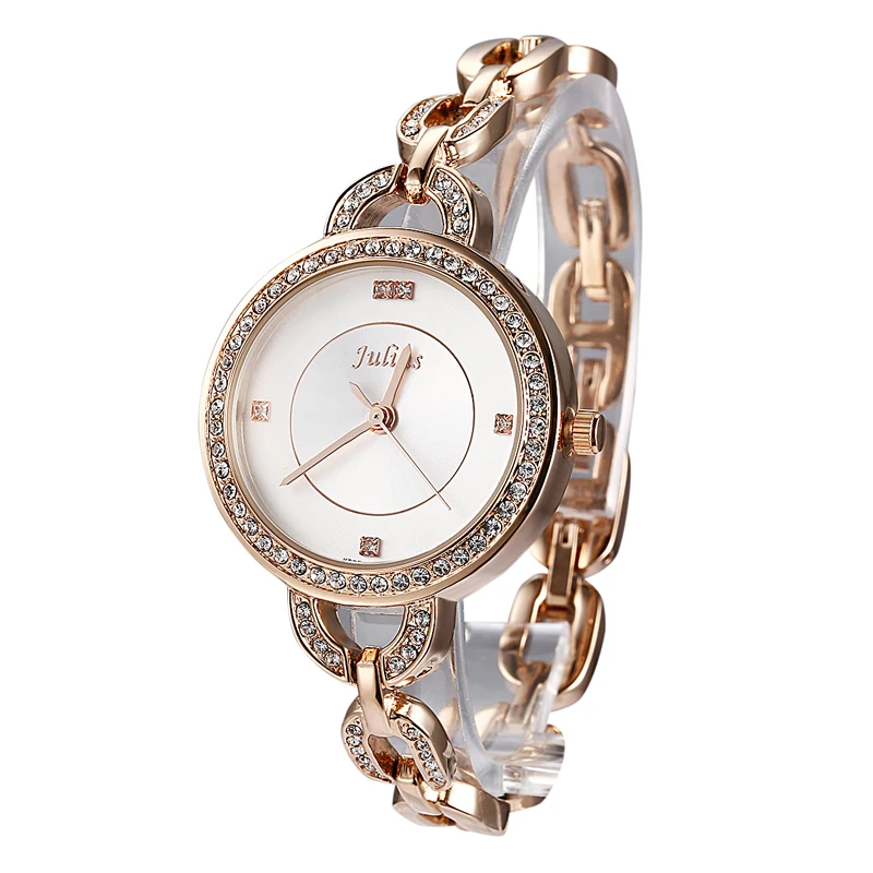 Top Women s Lady Wrist Watch Julius Quartz Hours New Fashion Dress Chain Bracelet Rhinestone Girl