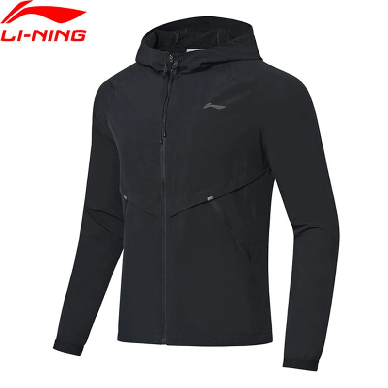Li Ning Мужская ветровка для бега пальто с капюшоном обычная посадка 92% полиэстер 8%