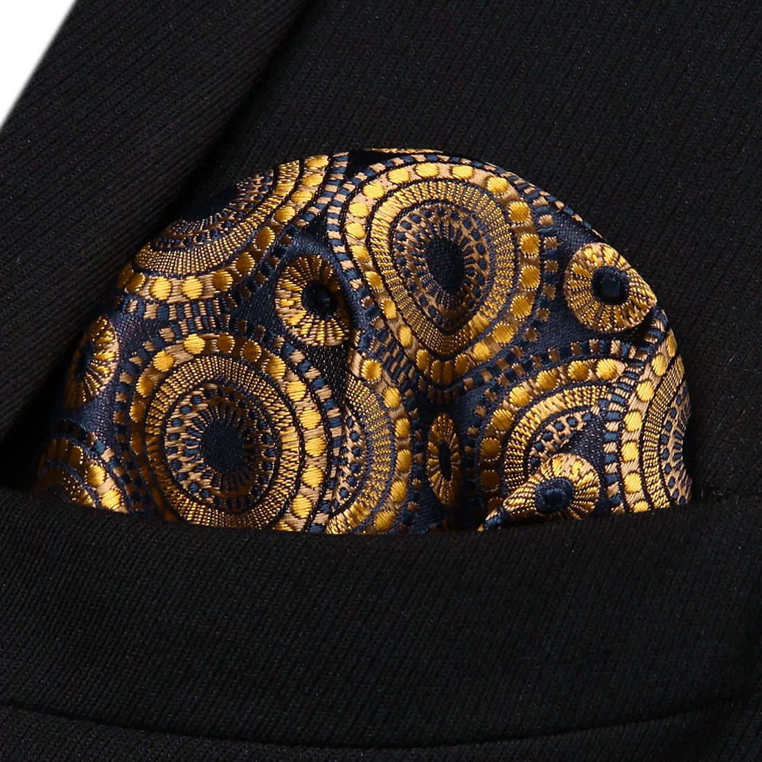 HF804D Gold Navy Blue Floral Men Silk Party Handkerchief Pocket Square