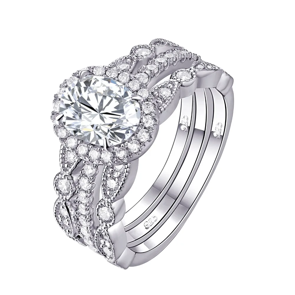 Wuziwen, 925 пробы, серебряные Свадебные кольца для женщин, овальная форма, обручальное кольцо, Арт Деко, свадебный набор, классические ювелирные изделия