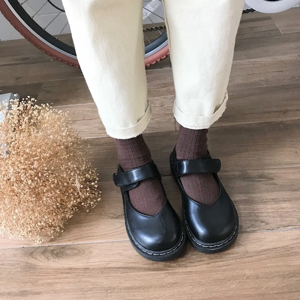 Женские туфли из искусственной кожи в японском стиле с закрытым носком в стиле Харадзюку; Повседневная обувь для студентов на толстой подошве