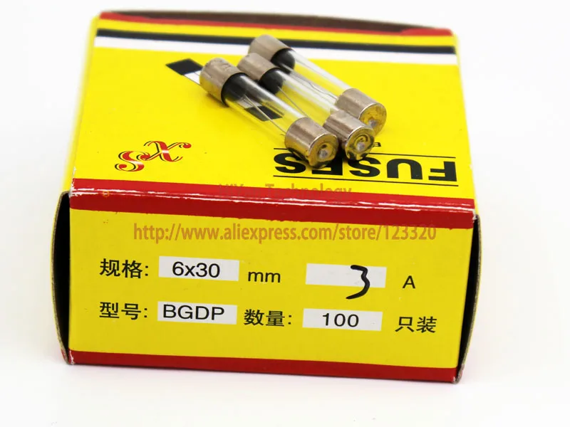 (100pcs/lot) 6*30MM 3A Fuses Fast Quick Blow Glass Tube Fuse 6x30mm