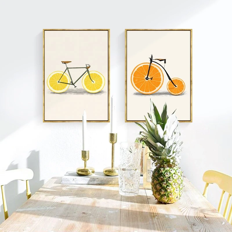 Абстрактная Мода велосипед Лимон Апельсин фрукты печать холст картины Кухня Декор скандинавские поп плакаты минималистичные настенные художественные картины
