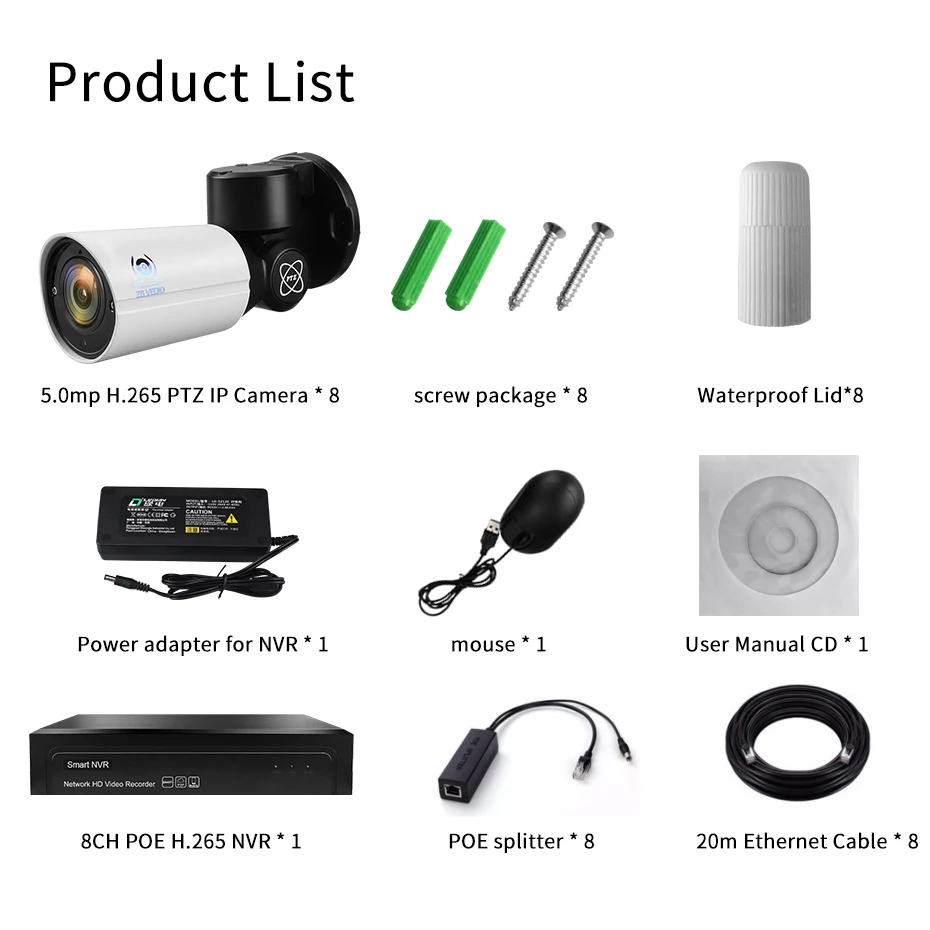 ZSVEDIO наблюдения 8CH H.265 PTZ 5.0MP POE 4X зум NVR комплект видеонаблюдения Системы IP Камера