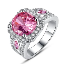 Art Deco Round Cut Pink White Cubic Ziconia Silver Color Ring Size 7 8 9 10 New Fashion Jewelry Wedding Gift For Women Trendy