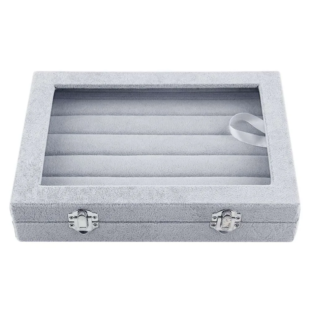 Портативное серое бархатное стеклянное кольцо/коробка для ожерелья ювелирных изделий 100 витрина подставка чехол держатель Органайзер контейнер для хранения упаковки