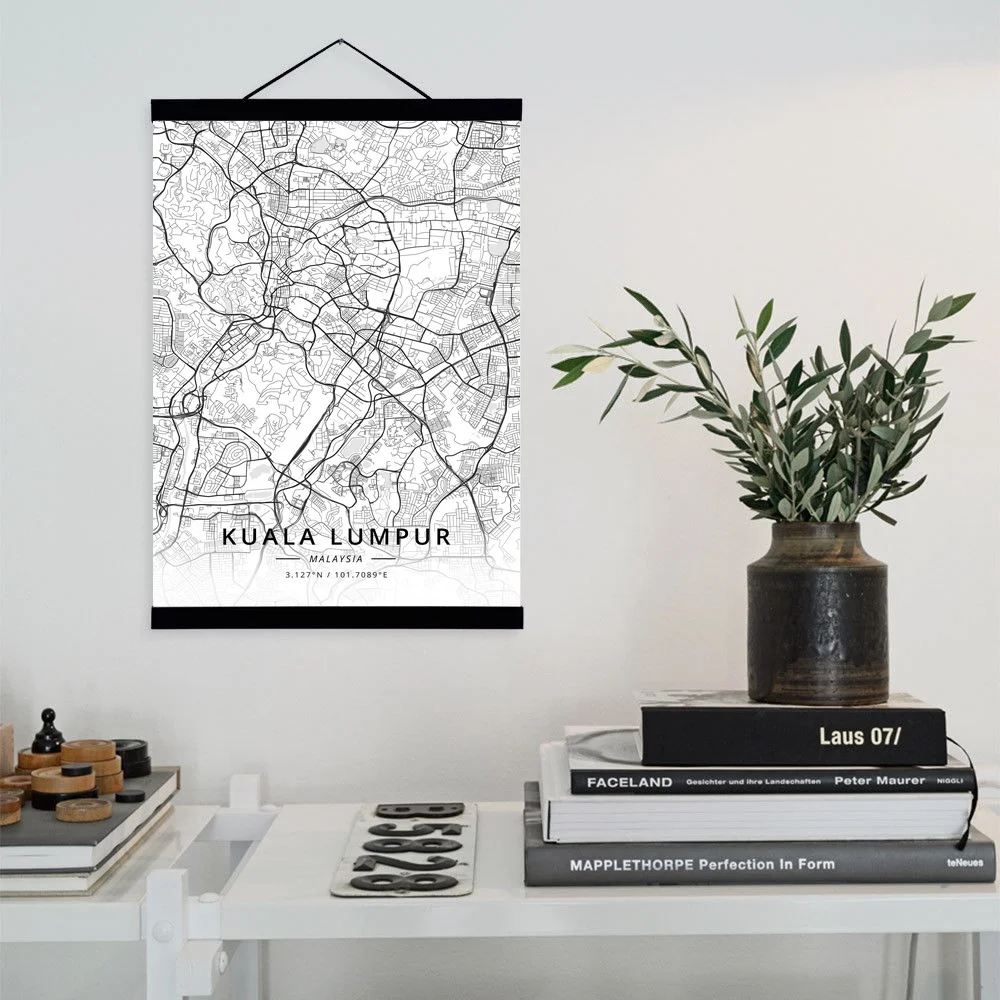 Куала-Лумпуре, Малайзия Карта города деревянной рамке холст живописи Home Decor Wall Книги по искусству печатать фотографии плакат вешалка