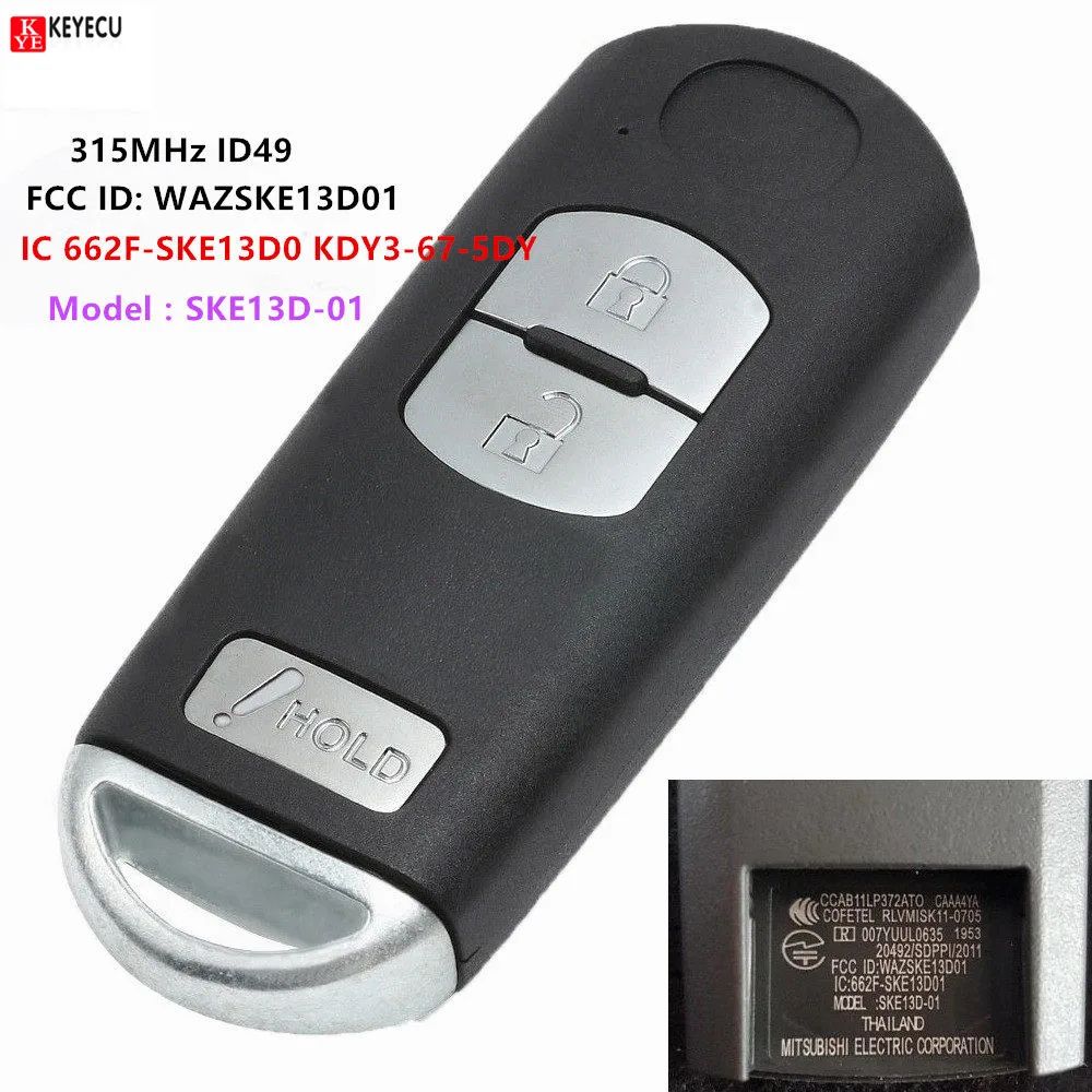 Keyecu 2 + 1 кнопка дистанционный смарт ключ брелок FSK 315MHz ID49 для Mazda 2016 2017 CX 3 Speed 5 2013