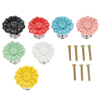 1PC Colorful Flowers Pulls Knob Ceramic Furniture Cabinet Knobs and Handles Door Cupboard Drawer Kitchen Pull Handles Home Decor