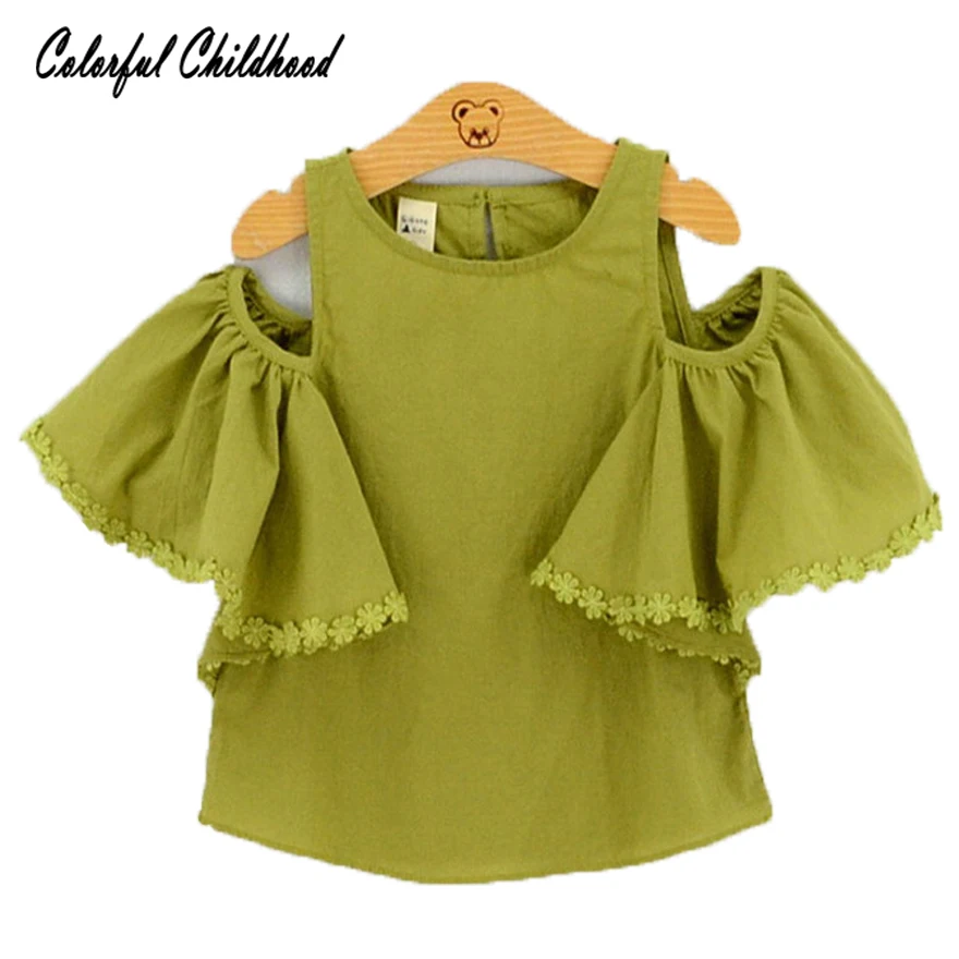 Sweet Girls Shirt Summer Petal Design Ruffles Shortsleeve Blouse