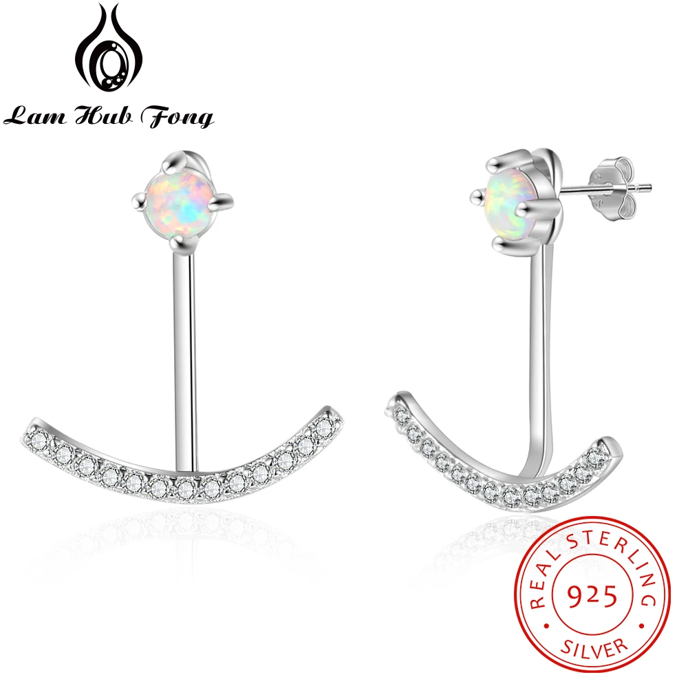 

100% 925 Sterling Silver Stud Earrings White Fire Opal Earrings with Cubic Zirconia Fine Jewelry Gift for Women (Lam Hub Fong)