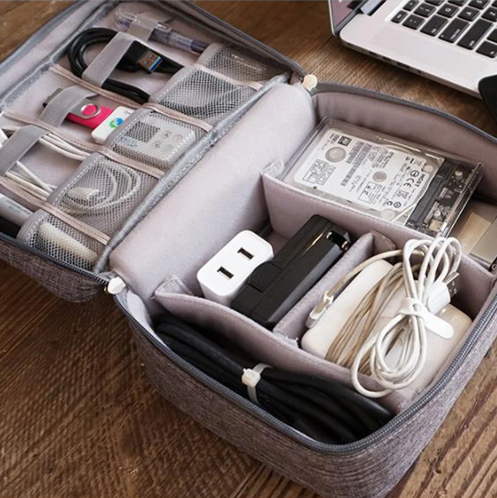 Портативный дорожный с молнией USB сумка для проводов Органайзер черный нейлон телефон зарядное устройство чехол для электронных аксессуаров жесткий диск сумки для хранения