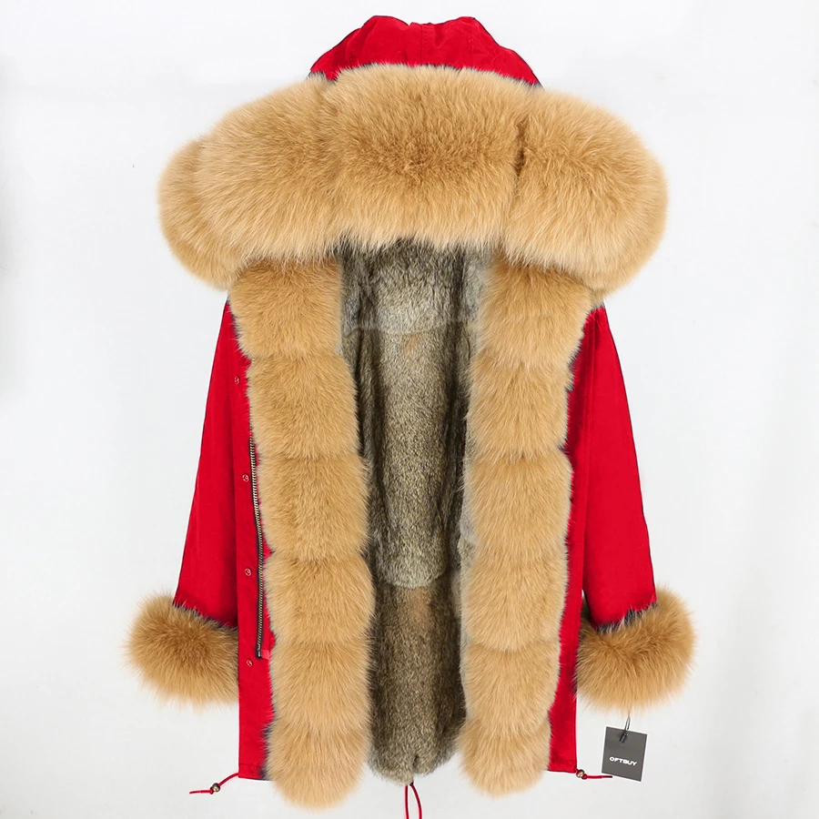 Пальто с натуральным мехом, длинная парка, зимняя куртка для женщин, Воротник из натурального Лисьего меха, капюшон, подкладка из натурального кроличьего меха, Толстая теплая уличная одежда, бренд - Цвет: 27