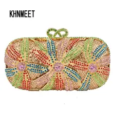 Laisc вечерняя сумочка Женщины Алмазный сцепления кристалл сумка Красный цветок дамы партии кошелек золотые свадебные аксессуары вечер Pochette sc252