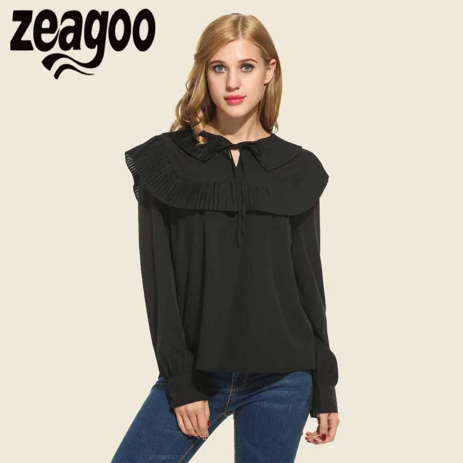 Zeagoo Brand Cute Shirt New Retro Preppy Style Lace Up Tops Casual Loose Elegant Basic Black & White Long Sleeve Work Blouse white-cotton-lace-top : image Zeagoo Brand Cute Shirt New Retro Preppy Style Lace Up Tops Casual Loose Elegant Basic Black & White Long Sleeve Work Blouse white-cotton-lace-top
