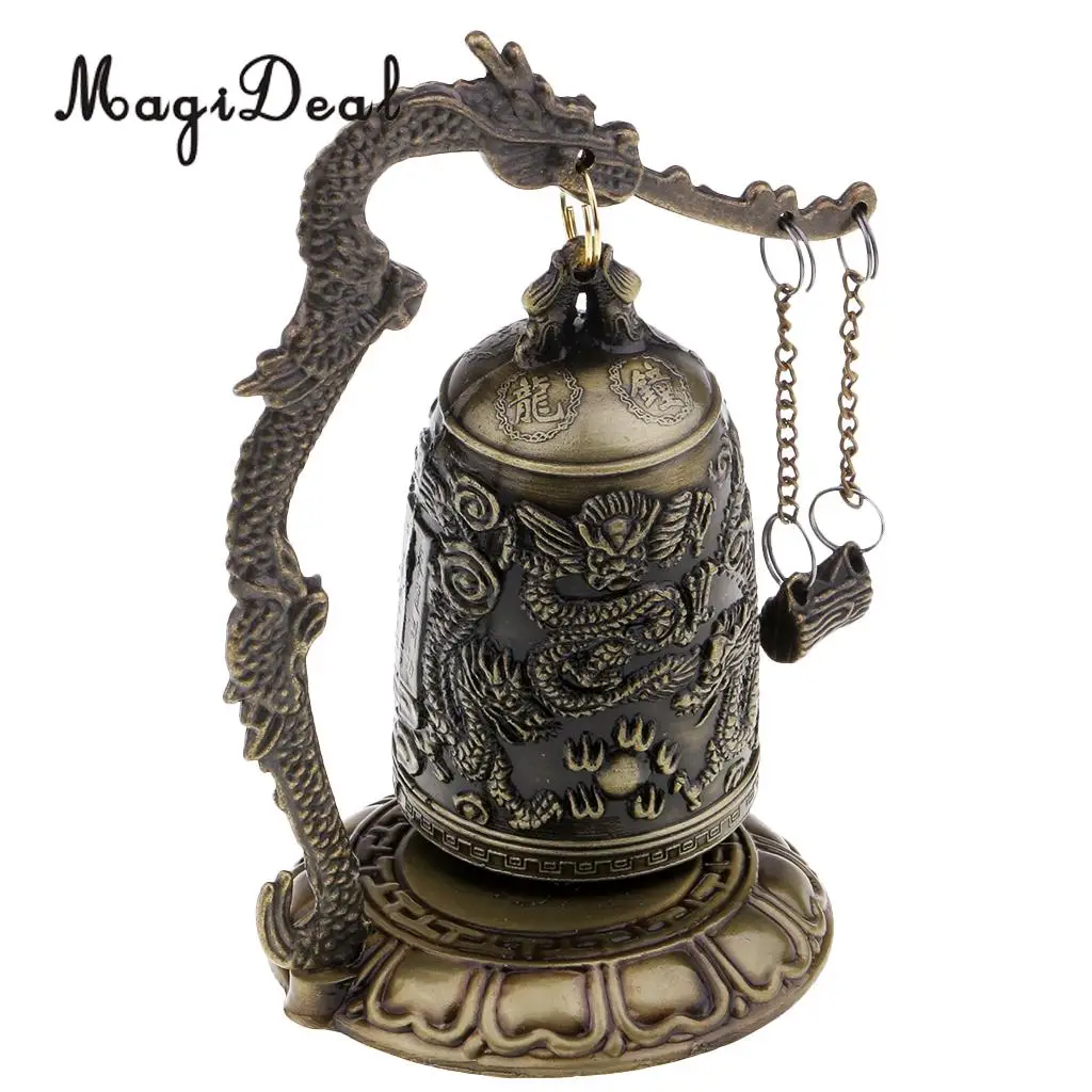 Chinese Vintage Bronze Dragon Carved Buddhist Bell Windchime Wind Chime Home Decoration Ornament - Peace and Meditated