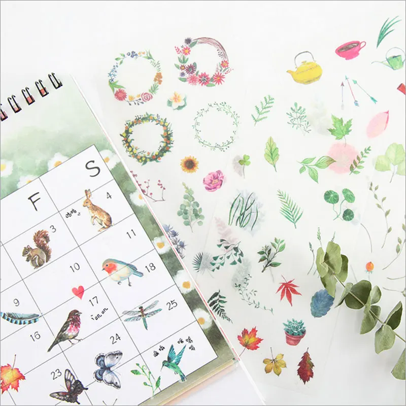 

6pcs/lot Watercolor plants/animals Pape sticker child diy sticker Photo album decoration sticker scrapbooking sticker stationery
