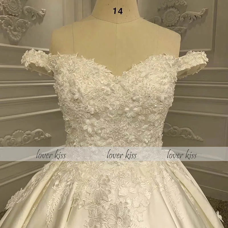 Lover Kiss vestido de novia настоящая принцесса с открытыми плечами свадебное платье Роскошные 3D цветы кружевное свадебное платье для женщин большие размеры - Цвет: Слоновая кость