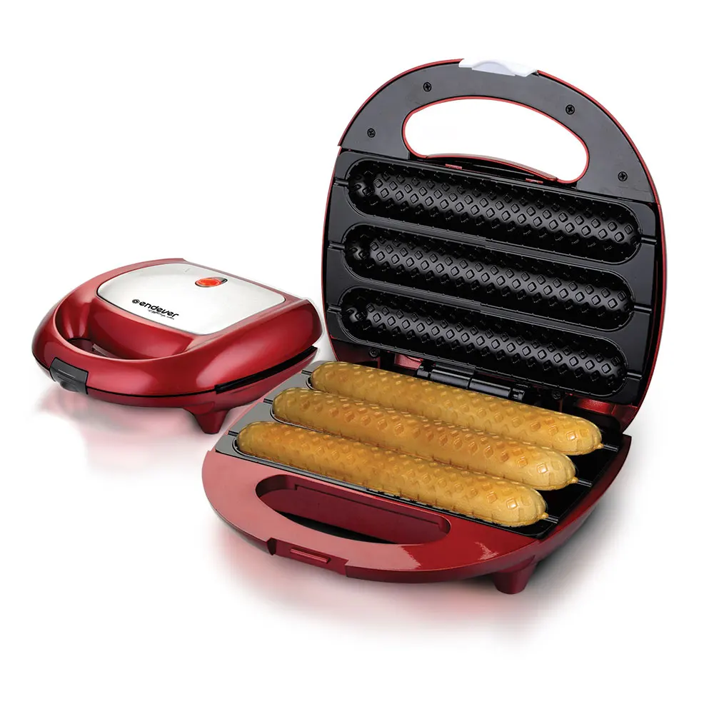 Электрический хот-доггер Endever Skyline SM-18 (мощность 750 Вт, автом. терморегулятор, нагревательной поверхности 23-13 см, одновременная готовка 3 хот-дога, вафли, пирожки)